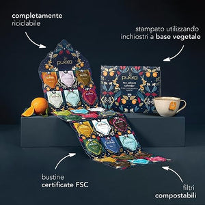Pukka | Calendario dell'Avvento con tisane biologiche | 24 bustine | Ecologico | Senza cioccolato | Senza lattosio