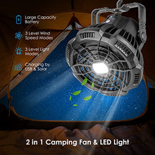 Carica l'immagine nel visualizzatore di Gallery, Oziral 7800mAh Ventilatore Campeggio USB, 3 In 1 Ricaricabile per Ventilatore da Soffitto Portatile con Telecomando Può Gancio Ventilatore da Tavolo Portatile per Emergenza Tenda da Campeggio