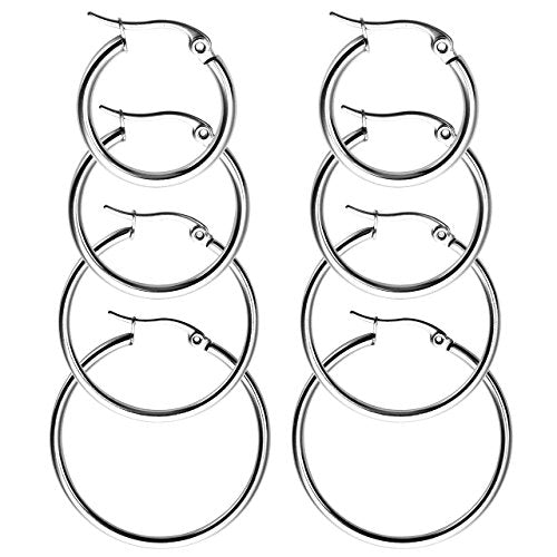 4 Paia Orecchini in Acciaio Inox a Cerchio Argento Oro - Ilgrandebazar