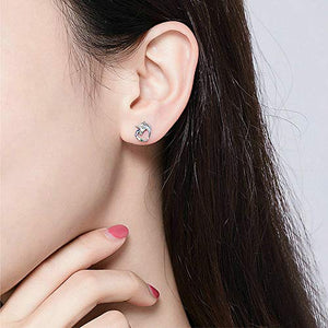 CNNIK Orecchini a forma di cuore unicorno in argento 925 per le donna...