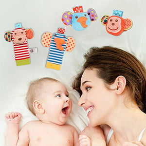 Twister.CK Baby Rattle, 4 Pz Neonato Sonagli da Polso e Scimmia + Elefante