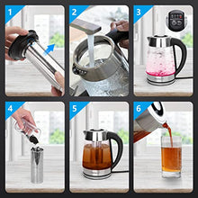 Carica l'immagine nel visualizzatore di Gallery, Aigostar Cris – Bollitore elettrico in vetro borosilicato, 2200W, 1,7 litri. Controllo della temperatura variabile, funzione di mantenimento caldo. Incluso un filtro staccabile, illuminazione a LED.