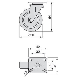 Emuca - Set di 4 rotelle pivotanti per mobile Ø50mm con piastra Ø50mm, Grigio - Ilgrandebazar