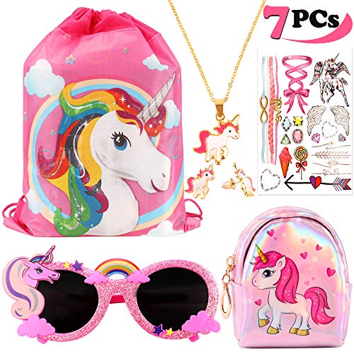 vamei 7Pcs Borsa Unicorno Bambina Zaino Regali per Ragazze rosa