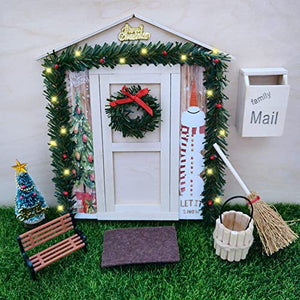 Porta Elfo Natale Kit Apribile, Porticina Elfo Natale Legno, Miniature Natalizie Fai Da Te Casa, Gnomi Porta Delle Accessori, Decorazioni Casa Natale Albero Legno Finestra Pupazzo Zerbino Lanterna (B)