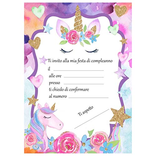 Giomel Inviti Unicorno Biglietti per Festa di Compleanno Bambina 32 Pezzi... - Ilgrandebazar