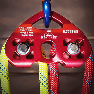 TRIWONDER 30kN Carrucola Doppia con Guance Fisse Carrucole Arrampicata per Recuperi Deviazioni di Carico Arrampicata in Falesia o Indoor Funivia (Blu)