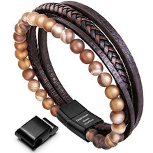 Carica l&#39;immagine nel visualizzatore di Gallery, Murtoo Bracciale Uomo Pelle e Pietra Naturali con Chiusura Giove - Ilgrandebazar