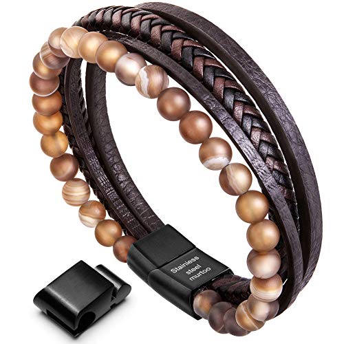 Murtoo Bracciale Uomo Pelle e Pietra Naturali con Chiusura Giove - Ilgrandebazar