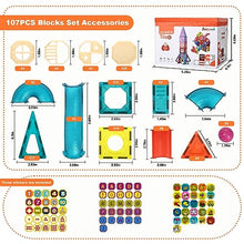 Carica l&#39;immagine nel visualizzatore di Gallery, Beeyouk Giocattoli di Costruzioni Magnetici, 107 Pezzi Set di Costruzione,Regalo di Giochi di Costruzione Magnetici 3D a Tubi per Bambini di 3 4 5 6 7 8