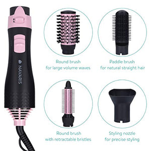 Navaris Spazzola ad aria calda in ceramica - 2 Nero - Rosa Metallizzato - Ilgrandebazar