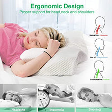Carica l&#39;immagine nel visualizzatore di Gallery, Elviros Cuscino in Memory Foam Ortopedico Cervicale per Dolore al Collo Cuscino Ergonomico per Dolore alla Spalla Cuscino di Sostegno del Collo, Bianco, 64 x 12,5/10,5 x 38 cm