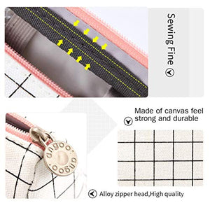 Astuccio Portamatite Grande Capacità Trucco Borsa Portamonete Plaid Bianco