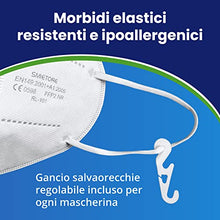Carica l&#39;immagine nel visualizzatore di Gallery, ADESTE - 50 Mascherine FFP2 Bianche Certificate CE, filiera controllata, elastici comodi, anallergici e regolabili. Sicura: filtrazione in simulazione di indossaggio 99,5%. Buste singole sigillate.