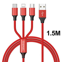 Carica l'immagine nel visualizzatore di Gallery, GIANAC Multi Cavo di Ricarica, [1.5M] 3 in 1 Nylon Cavetto Micro Rosso