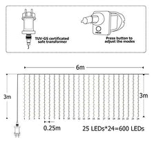 Carica l&#39;immagine nel visualizzatore di Gallery, 600 LED 6M x 3M IDESION Tenda Luminosa Natale Impermeabile IP44 Bianco Caldo - Ilgrandebazar