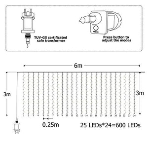600 LED 6M x 3M IDESION Tenda Luminosa Natale Impermeabile IP44 Bianco Caldo - Ilgrandebazar