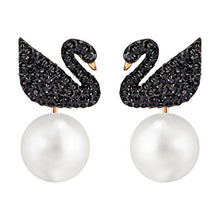 Carica l&#39;immagine nel visualizzatore di Gallery, Swarovski Orecchini Jacket Iconic Swan, Cristallo Nero, Placcati Nella... - Ilgrandebazar