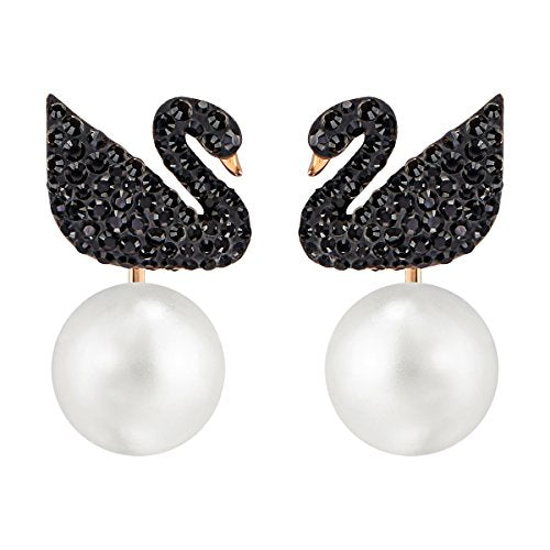 Swarovski Orecchini Jacket Iconic Swan, Cristallo Nero, Placcati Nella... - Ilgrandebazar