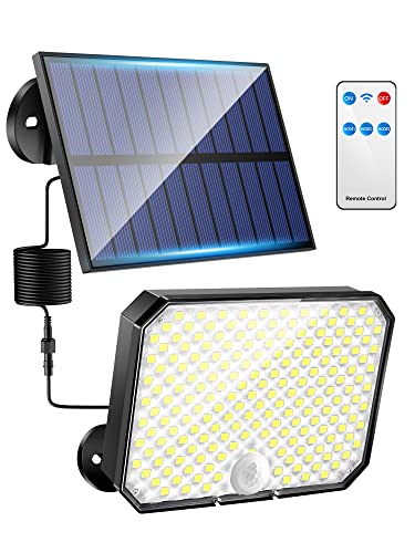One Fire Faretti Solari a LED da Esterno,190LED 3 Modalità Luce Solare LED Esterno con Sensore di Movimento, IP65 Faretto LED da Esterno Solare, Telecomando Lampada Solare da Esterno Garage Giardino