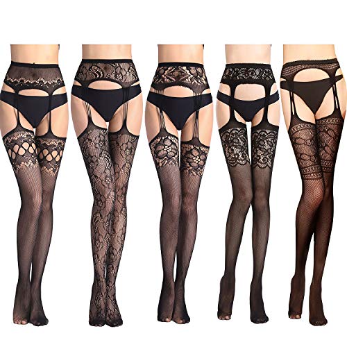Comius 5 Pairs Donne Calze e Collant in Rete con Cavallo Aperto Coscia Calze... - Ilgrandebazar
