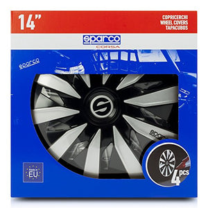 Sparco SPC1491BKSV Copriruota, Nero/Argento, 14", Set di 4 Nero/Argento