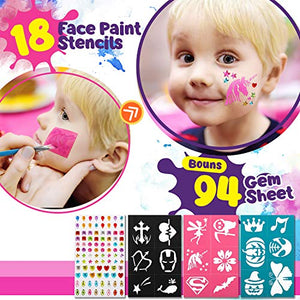 Jojoin Colori Trucco Viso Bambini, 16 Colori Body Painting Tavolozza con 4 Grandi Colori di Base, Split Cake Face Paint, 94 Gemma, Non Tossico - Base d'acqua - Kit Trucco Carnevale di Halloween