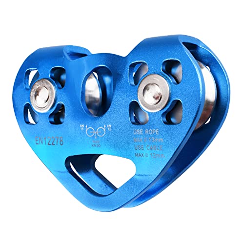 TRIWONDER 30kN Carrucola Doppia con Guance Fisse Carrucole Arrampicata per Recuperi Deviazioni di Carico Arrampicata in Falesia o Indoor Funivia (Blu)