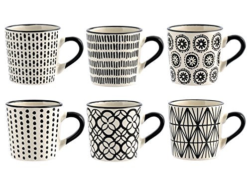 H&H Vhera Set 6 Tazzine Caffè, Stoneware, Bianco/Nero, 90 ml - Ilgrandebazar