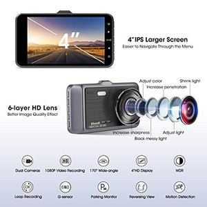 Dash Cam, Abask Doppia Telecamera per Auto, 4 Pollici FHD 1080P Visione...