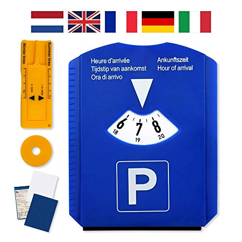 6 in 1 Parchimetro Disco Orario Auto 24 Ore Raschiaghiaccio Spazzola di...