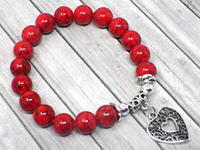 Carica l&#39;immagine nel visualizzatore di Gallery, Bracciale da donna in perle di turchese rosso con pendente argento... - Ilgrandebazar