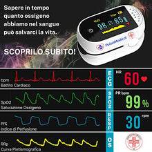 Carica l&#39;immagine nel visualizzatore di Gallery, PulsoMedical Saturimetro da Dito Professionale Certificato CE, Pulsossimetro Ossimetro 4 Pile AAA OMAGGIO, Saturazione Ossigeno Sp02, Frequenza, Battito Cardiaco, Indice di Perfusione