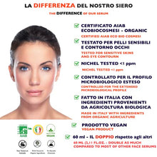 Carica l&#39;immagine nel visualizzatore di Gallery, 60ml. Bio Siero Vitamina C/E ed Acido Ialuronico Puro al 100%. Biologico, Vegano, Antirughe, Antimacchie, Antietá e Illuminante. Siero Viso Collo e Contorno Occhi. Anche per Dermaroller. Made in Italy