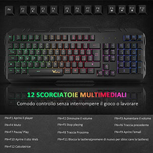 Tastiera da Gioco, WisFox Cablata USB Retroilluminata a Colori...