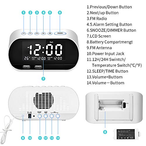 CHIMAERA Sveglia Digitale,FM Orologio,Radiosveglia da Comodino con Whi –