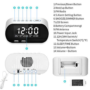 CHIMAERA Sveglia Digitale,FM Orologio,Radiosveglia da Comodino con White