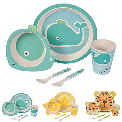 BIOZOYG Set da Cucina in bambù per Bambini 5 Pezzi Motivo: Balena I - Ilgrandebazar
