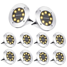 Carica l&#39;immagine nel visualizzatore di Gallery, Qedertek 8 Pezzi Luci Solari Giardino Esterno, 8 LEDs Faretti led Solari Luce Sepolta Bianco Caldo Lampada Solare da Esterno IP65 Impermeabile Luci Terra Giardino per Prato Vialetto Scala Paesaggio