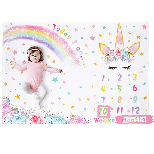 WERNNSAI Unicorno Bambino Coperta Milestone - 150 x 100 cm A