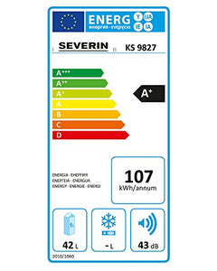 Severin KS 9827 Mini Frigobar, Congelatore, Compressore, capacità netta 42...