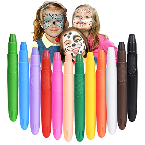 URAQT Truccabimbi, 12 Body Painting Colori, Face Painting Bambini Pittura Corpo Sicuro e Non Tossico, Halloween Matite Trucco per Carnevale, Pasqua, Cosplay, Make Up, Pancia Gravidanza
