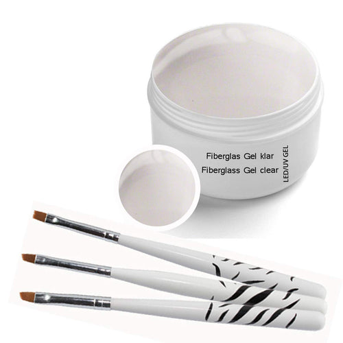 Gel UV per LED in fibra di vetro chiaro 30 ml incl. Set pennelli da