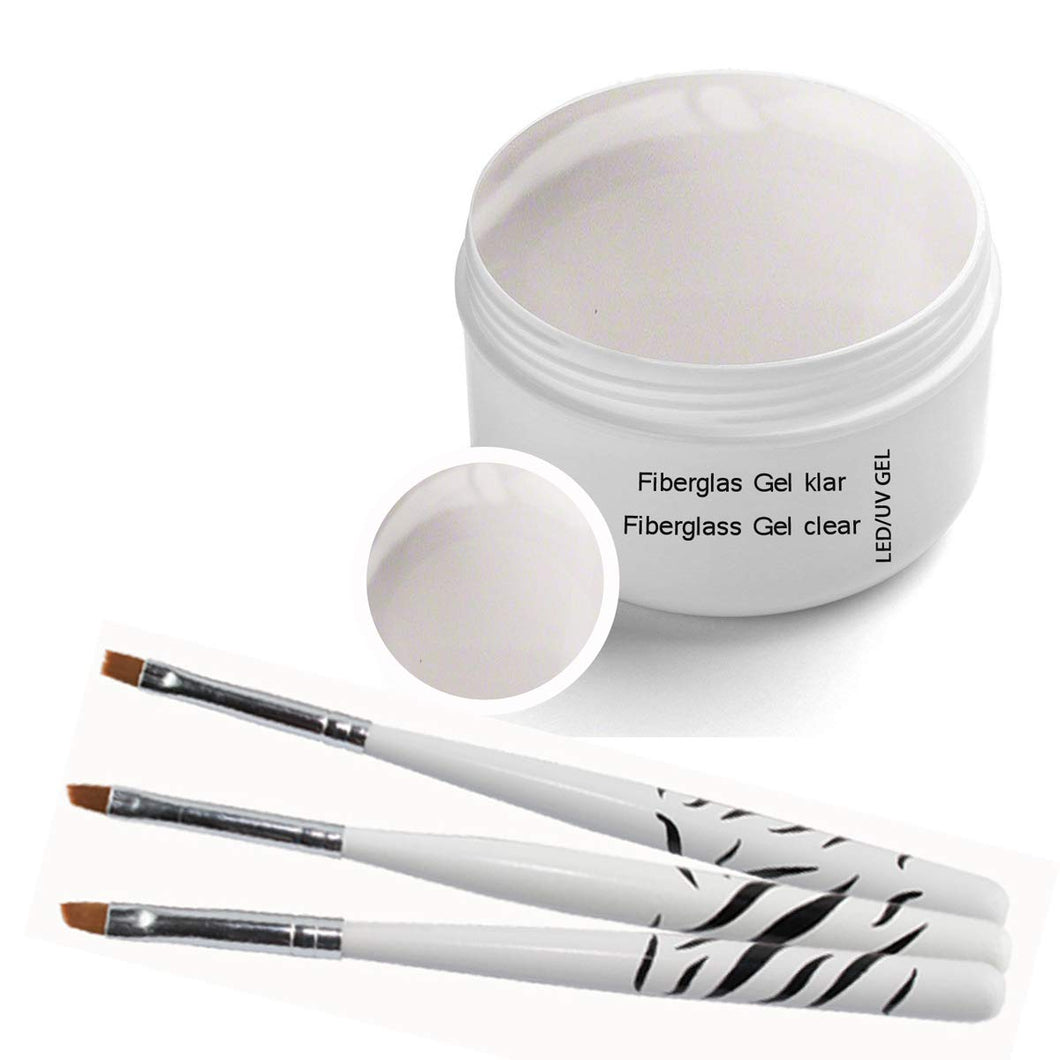 Gel UV per LED in fibra di vetro chiaro 30 ml incl. Set pennelli da