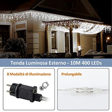 Carica l&#39;immagine nel visualizzatore di Gallery, Zorela Luci Natale Esterno Cascata 10M 400 LED Tenda Luminosa Esterno Natale Prolungabile Luci di Natale Cascata di Stalattiti con 8 Modalità Impermeabile per Balcone, Tetto, Giardino