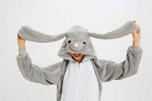 Pigiama Kigurumi Animale Costume per Altezza 168-178cm, Coniglio Grigio