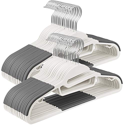 SONGMICS Set di 50 Grucce in Plastica, con Apertura a Bianco + Grigio