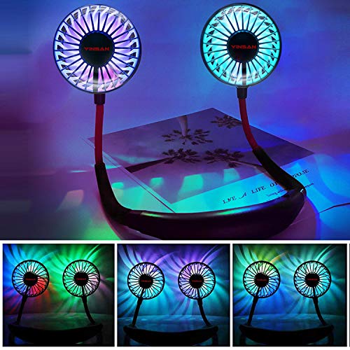 WATCENDY Ventilatore da collo indossabile, a mani libere, senza pale, luce colorata a LED, 3 velocità, regolazione della direzione del vento a 360°, ricaricabile, portatile (colore lilla viola WATCENDY Ventilatore da collo indossabile, a mani libere, senza pale, luce colorata a LED, 3 velocità, regolazione della direzione del vento a 360°, ricaricabile, portatile (colore lilla viola