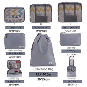 Eono by Amazon - Organizer Valigia Set di 8, cubi da viaggio, Grigio
