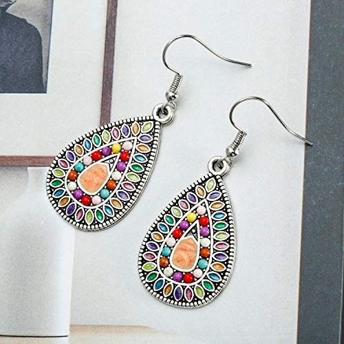 Set Di 4 Orecchini Pendenti Bohémien Vintage Donna - Ganci A Goccia Con Strass, Stile Retrò Etnico, Colorati